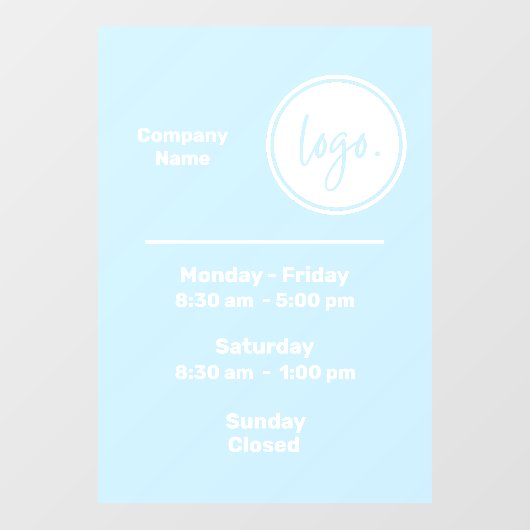 BLAUW EN WIT OPENINGSTIJDEN UREN BEDRIJFSLOGO RAAMSTICKER (Vel)