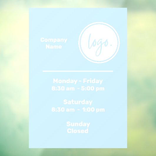 BLAUW EN WIT OPENINGSTIJDEN UREN BEDRIJFSLOGO RAAMSTICKER (Vel 3)