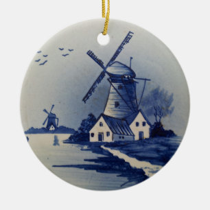 Blauw en wit oud Delfts aardewerk Keramisch Ornament