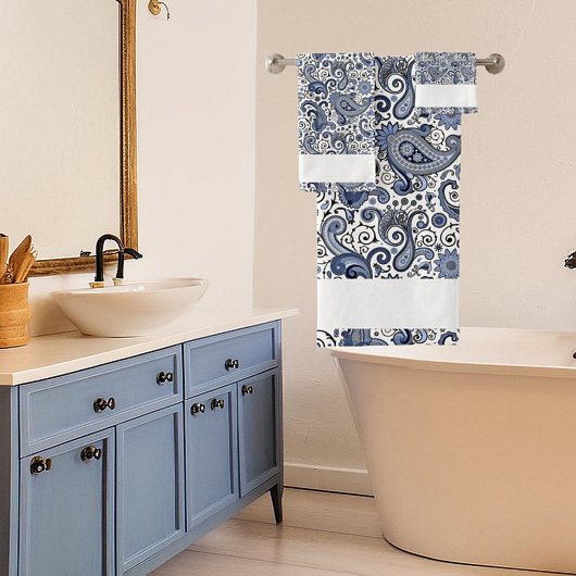 Blauw en wit paisley bad handdoek
