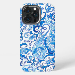 Blauw en wit paisley iPhone 13 pro hoesje