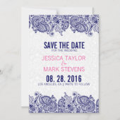 Blauw en wit Paisley Lace & Damaskers Magnetische Uitnodiging (Voorkant)