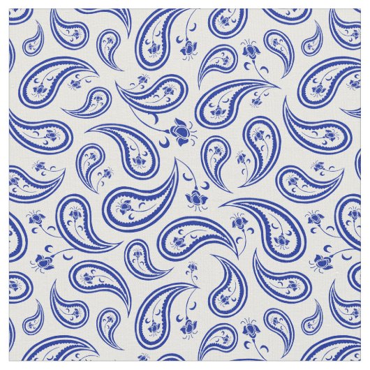  Blauw en Wit Paisley Pattern Stof (Close Up)