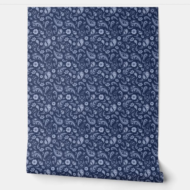 Blauw en Wit  Paisley Print Pattern Behang (Afrollen)