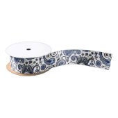 Blauw en wit paisley satijnen lint (Spoel)