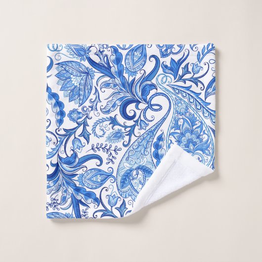 Blauw en wit paisleypatroon bad handdoek (Wasdoekje)