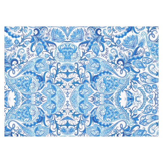 Blauw en wit paisleypatroon tafelkleed (Voorkant (Horizontaal))