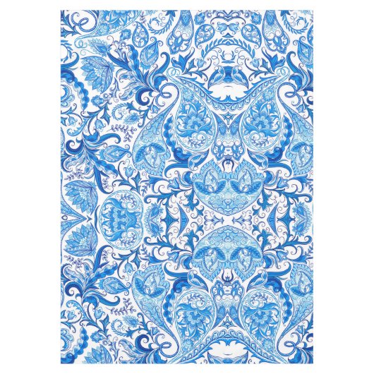 Blauw en wit paisleypatroon tafelkleed (Voorkant)