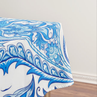 Blauw en wit paisleypatroon tafelkleed
