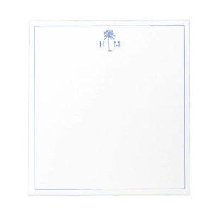 Blauw en Wit Palm Palmetto Boom Monogram Notitieblok