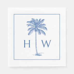 Blauw en Wit Palm Palmetto Boom Monogram Servet