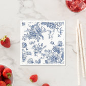 Blauw en wit  papier met bloemenprint servet (Insitu)