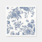 Blauw en wit  papier met bloemenprint servet (Voorkant)