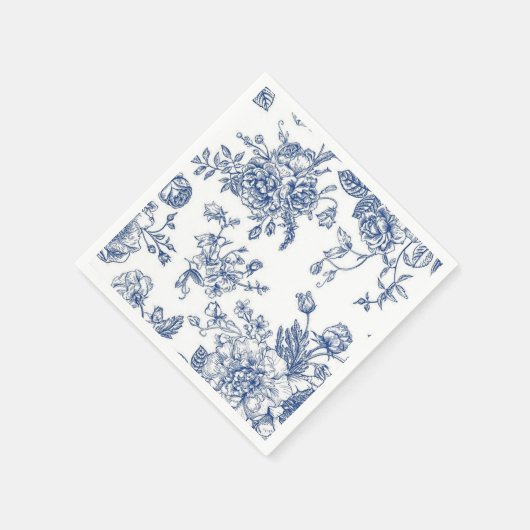 Blauw en wit papier met bloemenprint servet (Hoek)