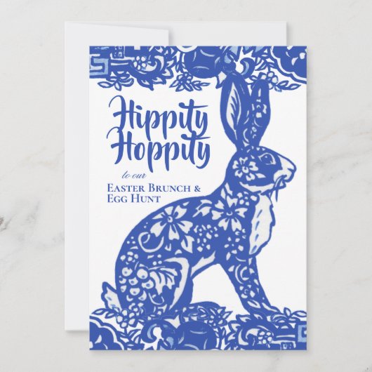 Blauw en wit Pasen Bunny Brunch Egg Hunt Kaart (Voorkant)