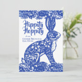 Blauw en wit Pasen Bunny Brunch Egg Hunt Kaart (Staand voorkant)