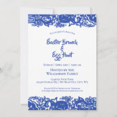 Blauw en wit Pasen Bunny Brunch Egg Hunt Kaart (Achterkant)