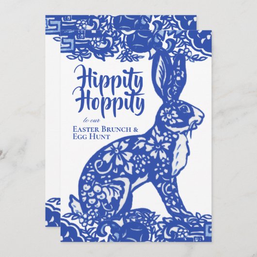 Blauw en wit Pasen Bunny Brunch Egg Hunt Kaart (Voorkant / Achterkant)