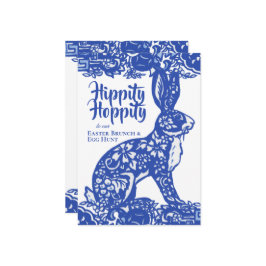 Blauw en wit Pasen Bunny Brunch Egg Hunt Kaart