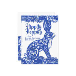 Blauw en wit Pasen Bunny Brunch Egg Hunt Uitnodiging Briefkaart