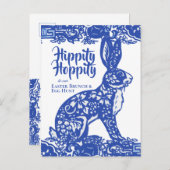 Blauw en wit Pasen Bunny Brunch Egg Hunt Uitnodiging Briefkaart (Voorkant / Achterkant)