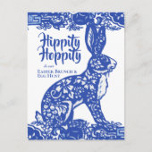 Blauw en wit Pasen Bunny Brunch Egg Hunt Uitnodiging Briefkaart (Voorkant)
