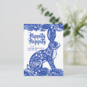 Blauw en wit Pasen Bunny Brunch Egg Hunt Uitnodiging Briefkaart (Staand voorkant)