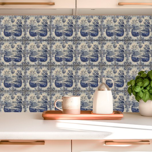 Blauw en wit pastoraal landschap tegeltje