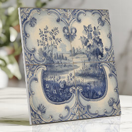 Blauw en wit pastorale landschap tegeltje