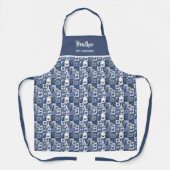 Blauw en Wit Patchwork Hond Patroon Huisdierverzor Schort (Voorkant)