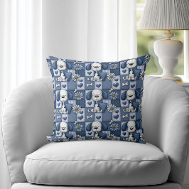 Blauw en Wit Patchwork Hond Patroon Kussen