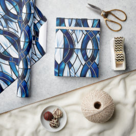 Blauw en wit patriottisch glas-in-lood 4 juli cadeaupapier