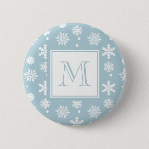 Blauw en Wit Patroon 1 van Sneeuwvlokken met Ronde Button 5,7 Cm