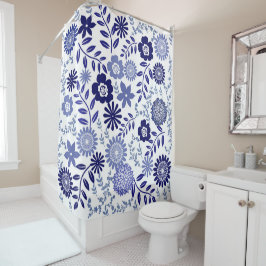 Blauw en wit patroon Floral Shower Curtain Douchegordijn
