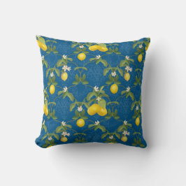 Blauw en wit Patroon Lemons Leaf Trellis Floral Kussen