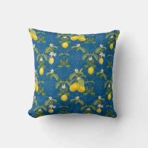 Blauw en wit Patroon Lemons Leaf Trellis Floral Kussen