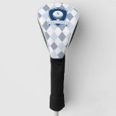 Blauw en Wit Patroon Modern Initiaal Monogram Golfheadcover (Voorkant)