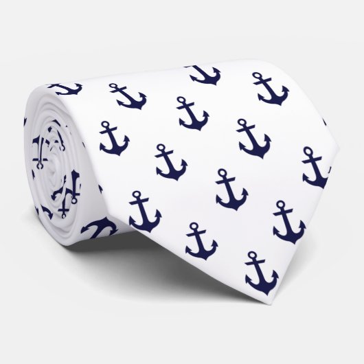 Blauw en wit patroon van Anchors Stropdas (Opgerold)