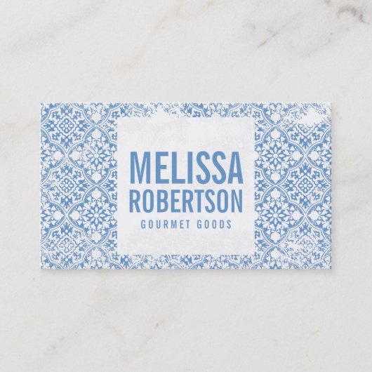 Blauw en wit  patroon voor bakkerij, voedsel visitekaartje (Voorkant)