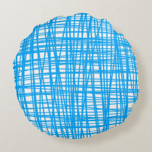 Blauw en wit patroonkussen rond kussen