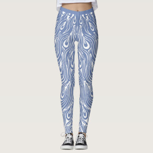 Blauw en wit pauw ontwerp leggings