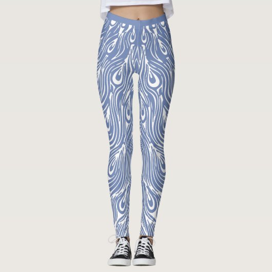 Blauw en wit pauw ontwerp leggings (Voorkant)