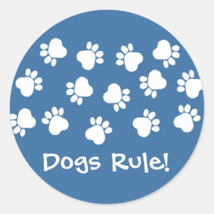 Blauw en wit Paw Prints Ronde Sticker