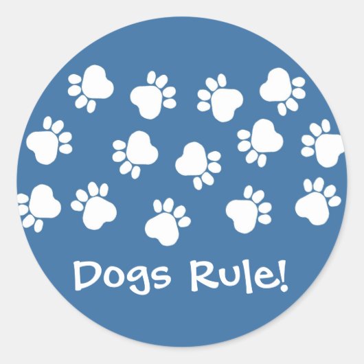 Blauw en wit Paw Prints Ronde Sticker (Voorkant)