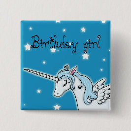 Blauw en wit Pegasus Unicorn Birthday girl Vierkante Button 5,1 Cm