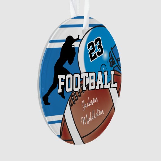 Blauw en wit personaliseer Football Ornament (voorkant)