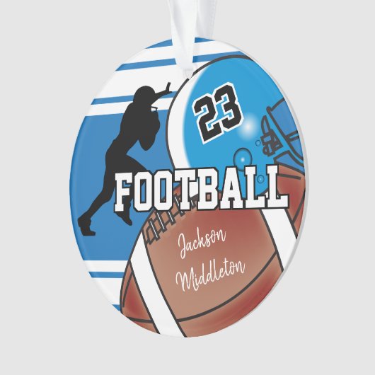 Blauw en wit personaliseer Football Ornament (voorkant)