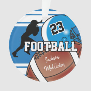 Blauw en wit personaliseer Football Ornament