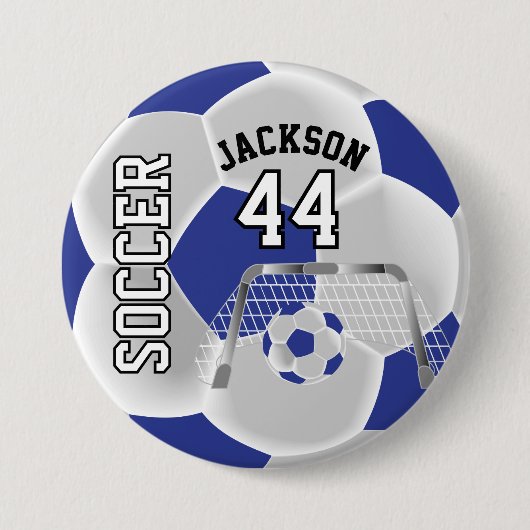Blauw en wit personaliseer Voetbal Ronde Button 7,6 Cm (Voorkant)