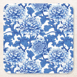 Blauw en wit pioen chinoiserie bloemmotief kartonnen onderzetters